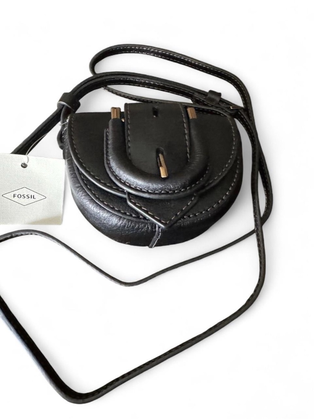 Fossil Black Leather Crossbody Saddle Pouch